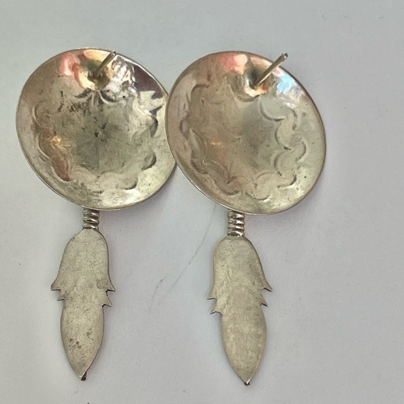 VTG Native American Sterling Silver Concho Turquoise Navajo Feather
Earrings